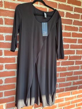 MarlaWynne Black Long Sleeve Draped Front Dress